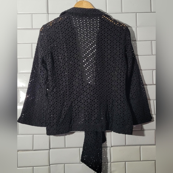 Mischa Ladies Black Eyelet Tie Front Cardigan Long Sleeve Collared Open Front Cl - Picture 4 of 6